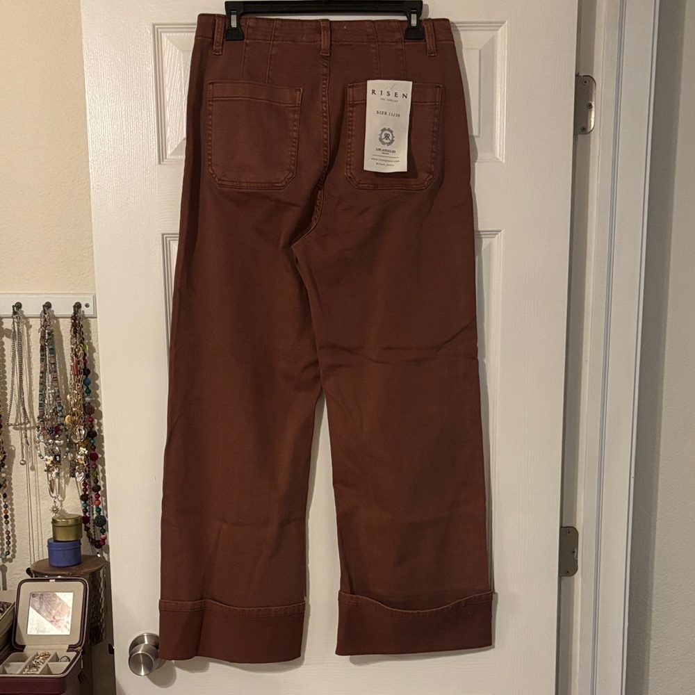 Risen Wide-Leg Cuffed Cropped Jeans-Brown - Picture 4 of 7